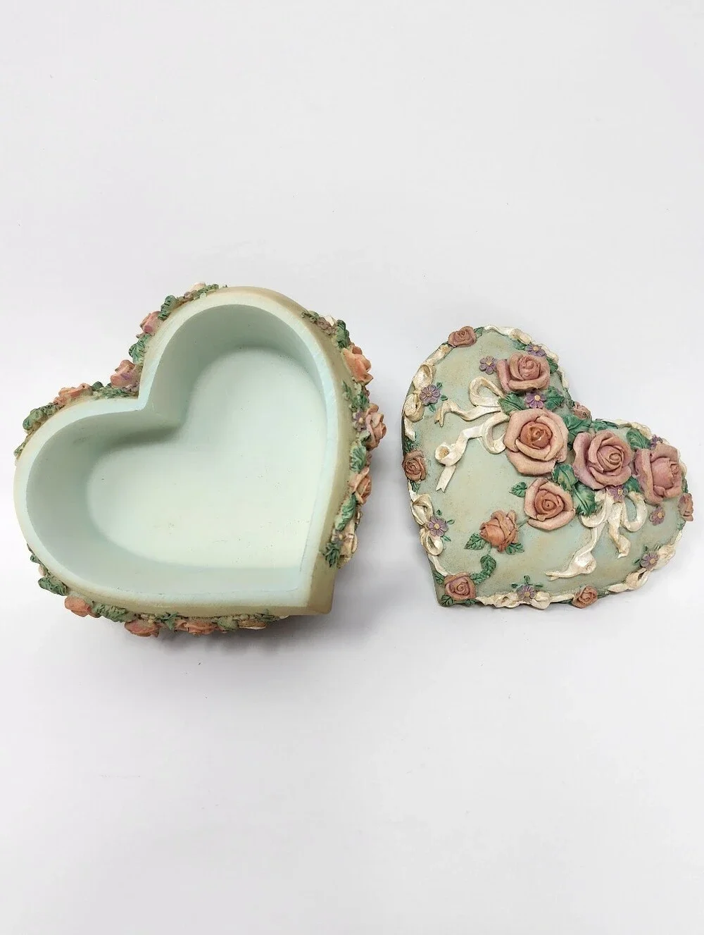 Antique-Style Heart-Shaped Decorative Floral Trinket Box